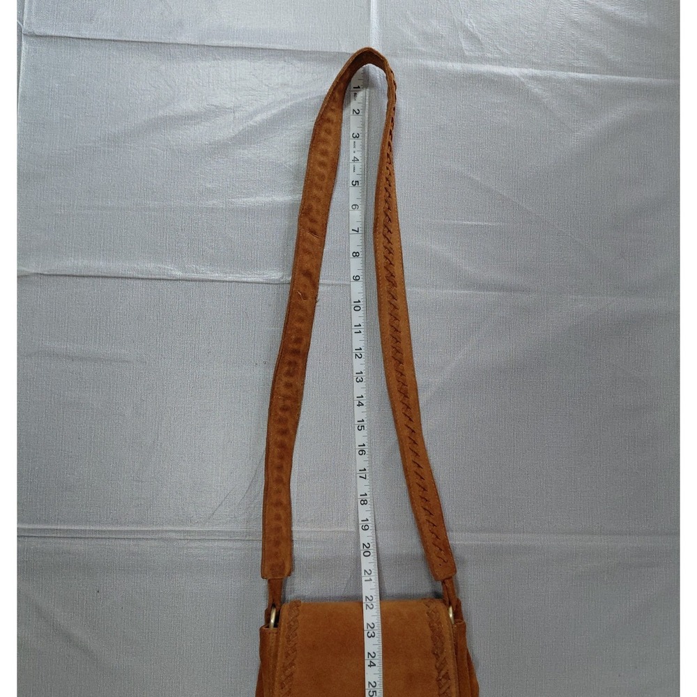 American Eagle Genuine Suede Cow Leather Crossbody Purse Brown - Picture 14 of 15